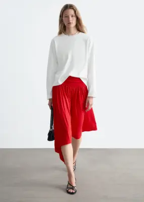 Jupe midi en jersey froncé - Rouge — photo 2