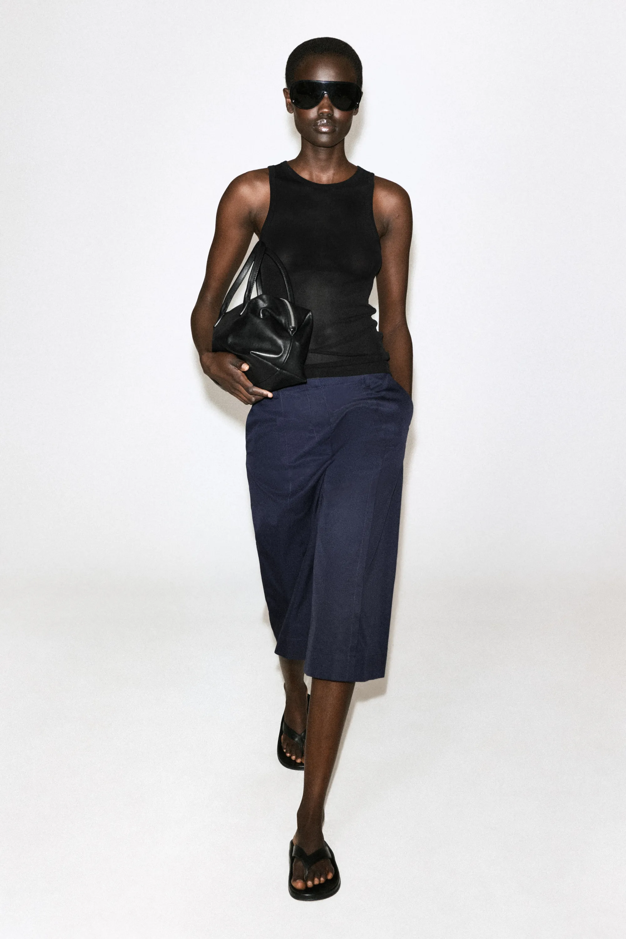 JUPE-CULOTTE TAILLEUR EN SERGÉ DE COTON - BLEU MARINE