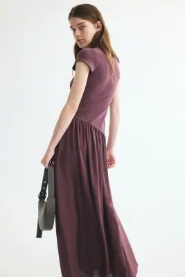 Robe asymétrique bi-matière - Violet prune — photo 2