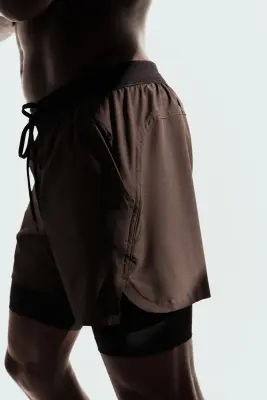 Short de sport superposé DryMove™ - Marron — photo 3