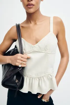 Top péplum en denim - Beige clair — photo 1