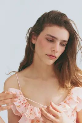 Robe volantée à bretelles fines - Rose clair/fleuri — photo 2