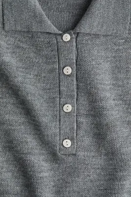 Pull façon polo avec épaulettes - Gris chiné — photo 5
