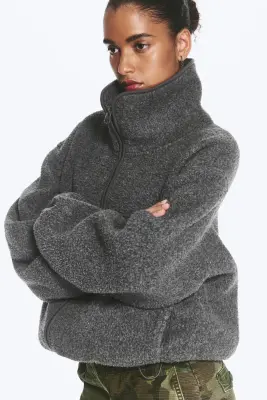 Veste en peluche à col cheminée - Gris foncé chiné — photo 3