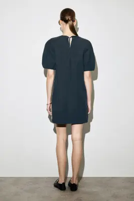 ROBE COURTE À MANCHES BALLON EN COTON - NOIR — photo 3