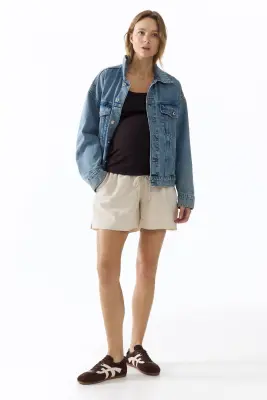 MAMA Short en lin mélangé - Beige clair — photo 1