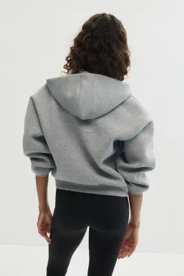 Veste de sport zippée en scuba avec capuche - Gris clair — photo 4