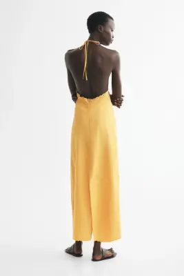 Robe dos nu avec broderie anglaise - Jaune — photo 3