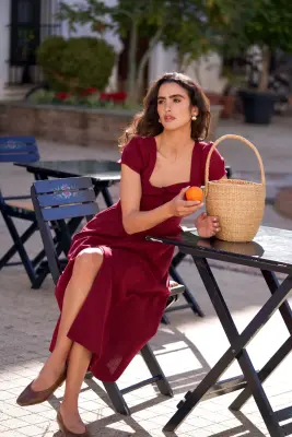Estelle Button Down Linen Dress - Plum — photo 4