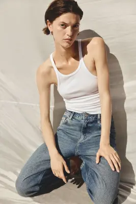 Mom Slim Fit High Waist Ankle Jeans - Bleu denim foncé — photo 1