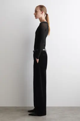 PANTALON BARREL EN DENIM FLOQUÉ - NOIR — photo 2