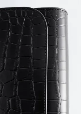 Croc-Effect Leather Shoulder Bag - Noir/Façon croco — photo 2