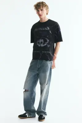 T-shirt imprimé Oversized Fit en coton - Noir/Metallica — photo 1