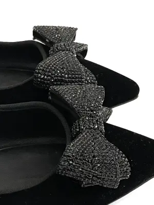 Ballerines bout pointu en suede noir noeud cristal Prix boutique 700€ Taille 37 — photo 5