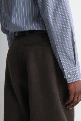 PANTALON LARGE DÉCONTRACTÉ EN LAINE DOUBLE FACE - BRUN FONCÉ — photo 5