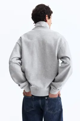 Sweat Relaxed Fit avec col zippé - Gris chiné/Golden — photo 3