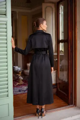 Cameron Satin Trenchcoat - Black — photo 5
