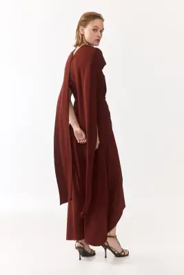 Robe à effet drapé avec écharpe - Brun rouille — photo 2