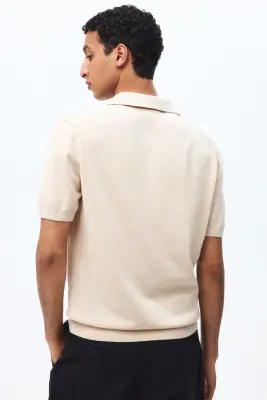 Polo Regular Fit en soie mélangée - Beige clair — photo 2