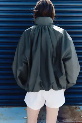 Veste à manches ballon en tissu enduit - Gris foncé — photo 4