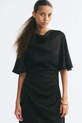 Robe en satin à effet drapé - Noir — photo 2