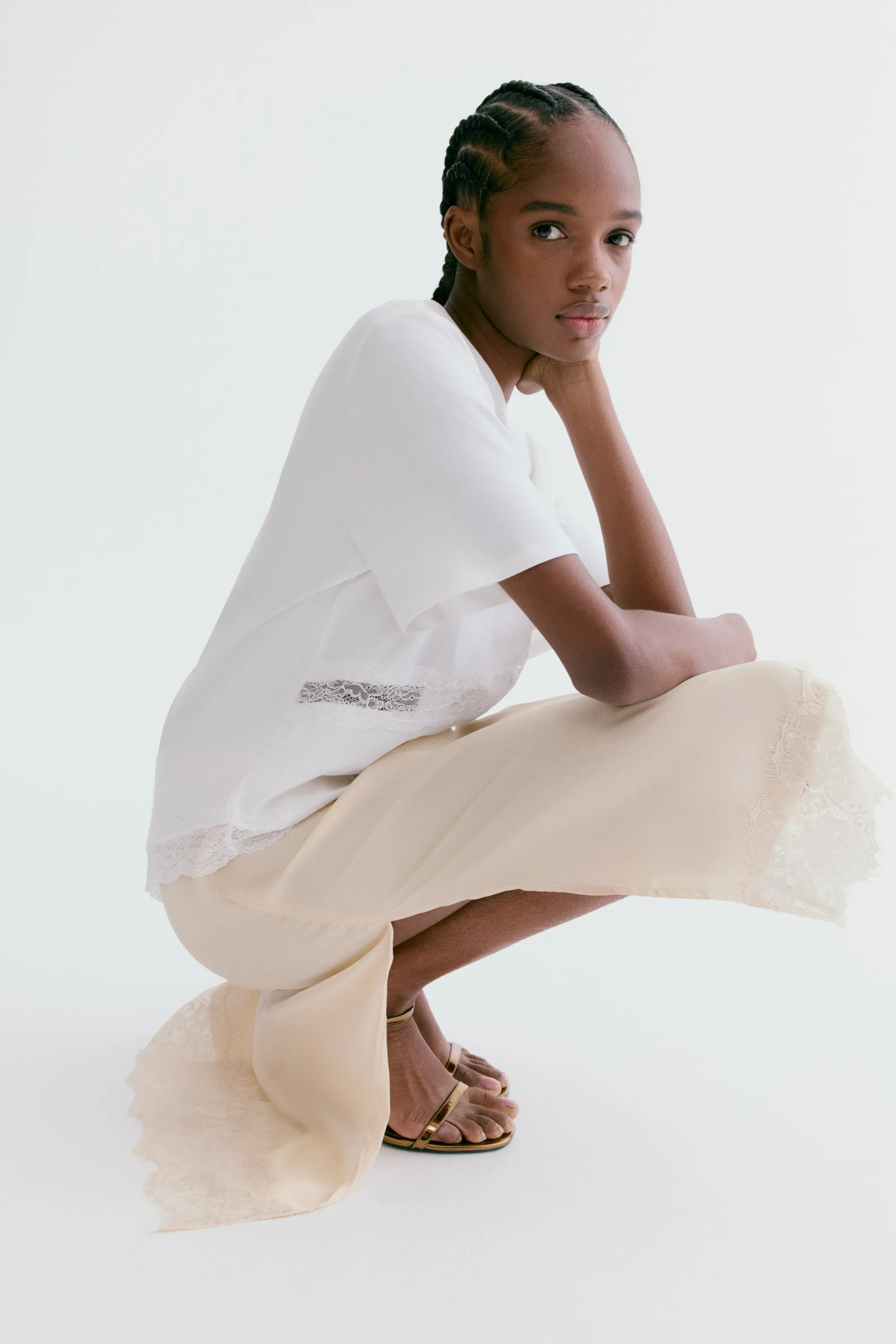 Jupe avec dentelle - Beige clair