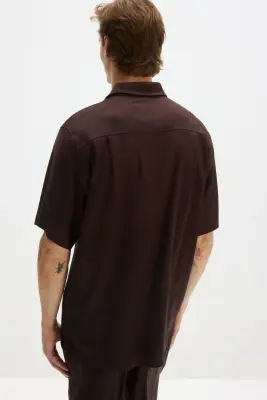 Chemise Easy-care Regular Fit en lin mélangé - Marron foncé — photo 3