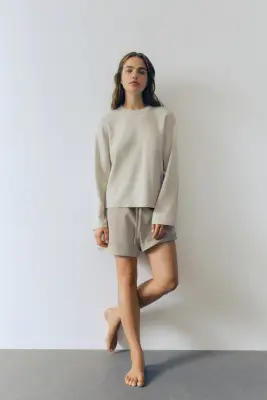 Pull oversize en maille fine - Beige clair chiné — photo 1
