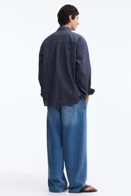 Chemise Relaxed Fit en coton - Bleu foncé/carreaux — photo 3