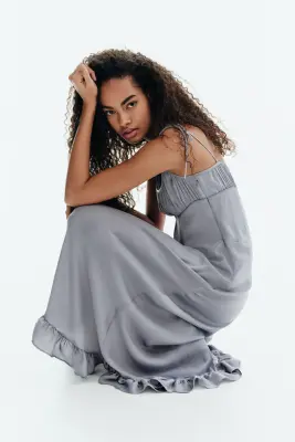 Robe volantée avec bretelles à nouer - Gris — photo 3