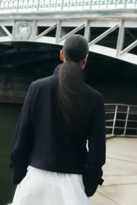 Veste à fermeture croisée avec col entonnoir - Bleu marine — photo 3