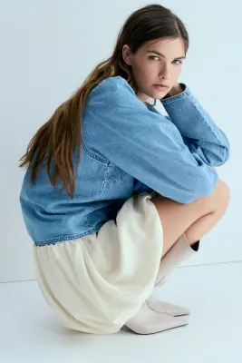 Veste à manches bouffantes en denim - Bleu denim clair — photo 2