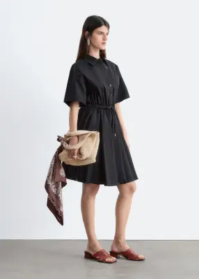 Robe courte évasée à cordon de serrage - Noir — photo 4