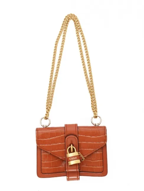Sac Aby mini embossé croco marron fauve cadenas doré avec chaîne doré Retail 1490€