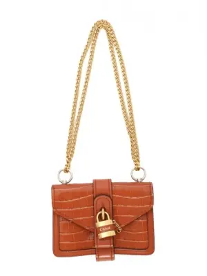 Sac Aby mini embossé croco marron fauve cadenas doré avec chaîne doré Retail 1490€ — photo 1