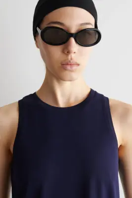 ROBE MIDI SANS MANCHES À PANNEAUX - BLEU MARINE — photo 2