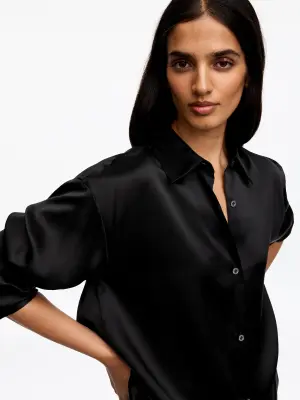 Chemise en satin de soie - Noir — photo 2