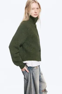 Cardigan boutonné - Vert kaki foncé chiné — photo 3