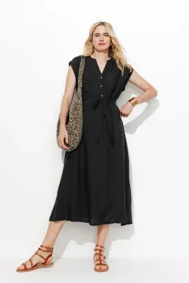 Robe midi unie ceinturée — photo 2