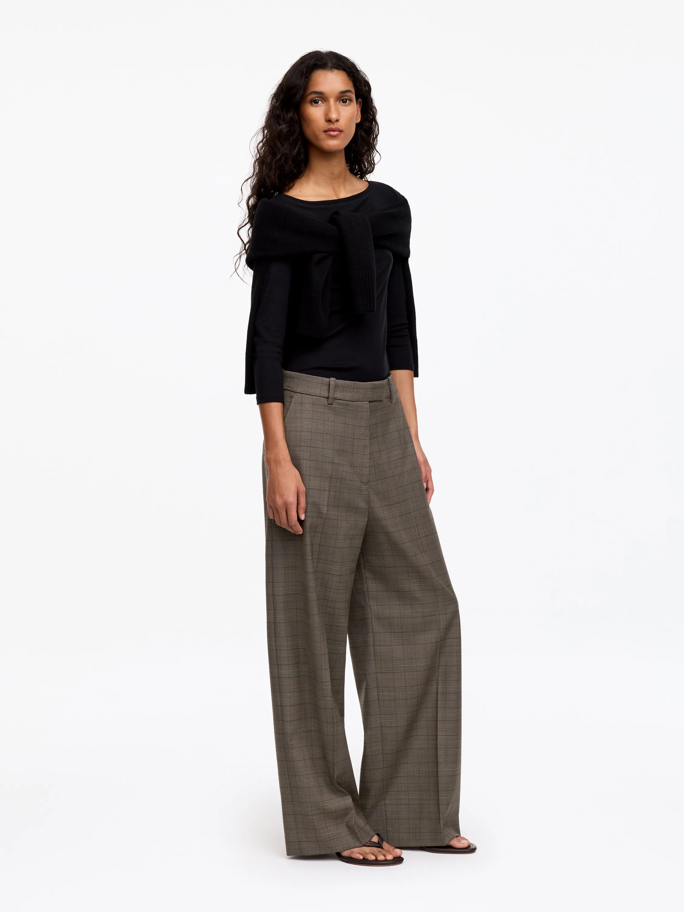 Pantalon tailleur en laine mélangée - Marron foncé