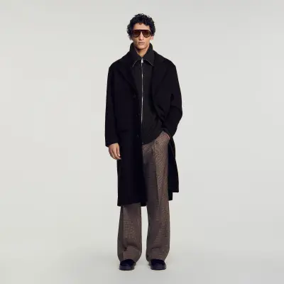 Manteau long en laine et cachemire