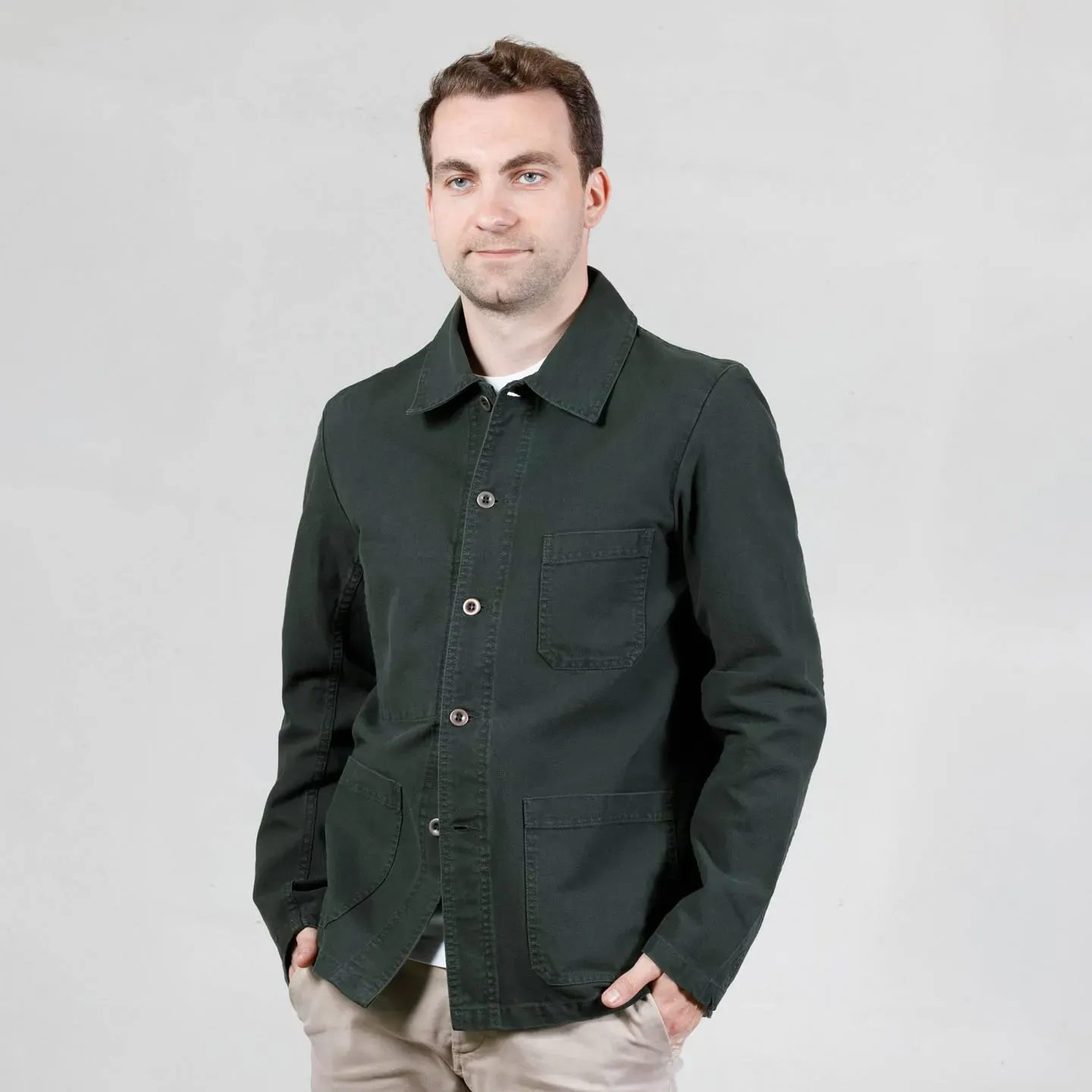 Veste de travail authentique coton bio 1G/5C - Khaki foncé
