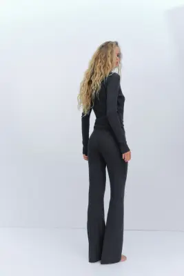 Pantalon en maille côtelée - Noir — photo 3