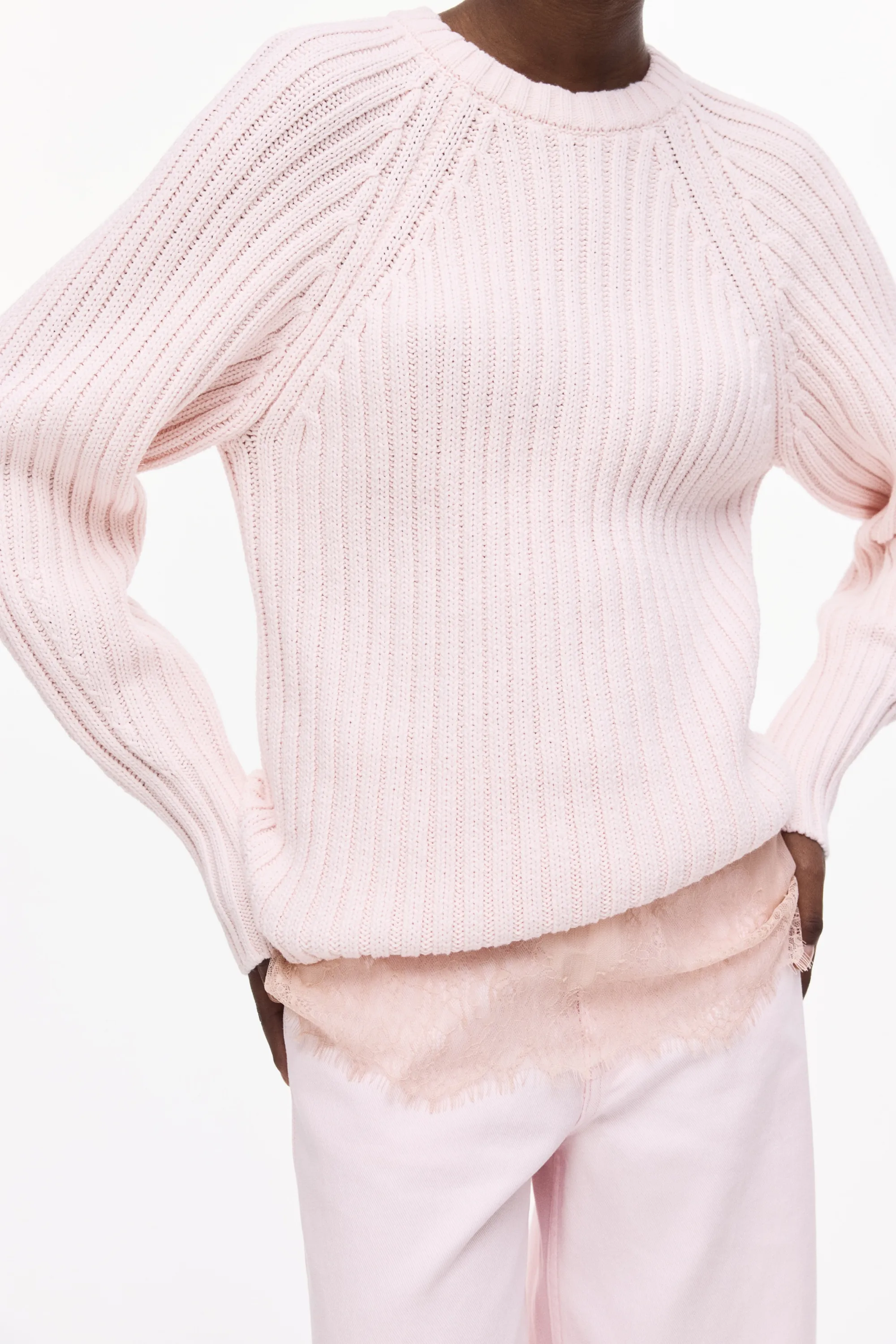 Pull en maille côtelée - Rose clair