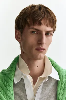 Polo Loose Fit en coton - Gris chiné/color block — photo 2
