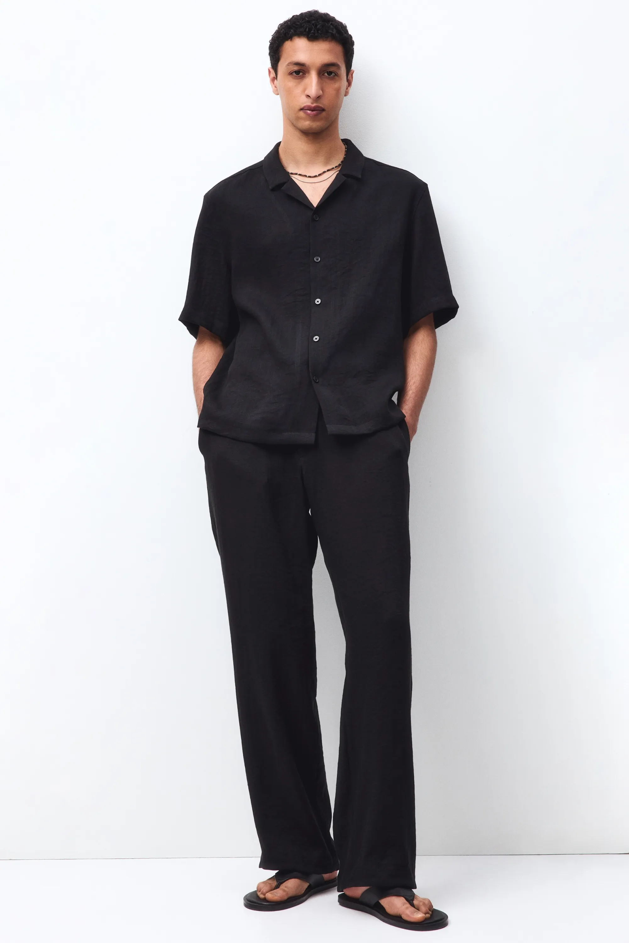 Chemise Relaxed Fit avec col cubain - Noir