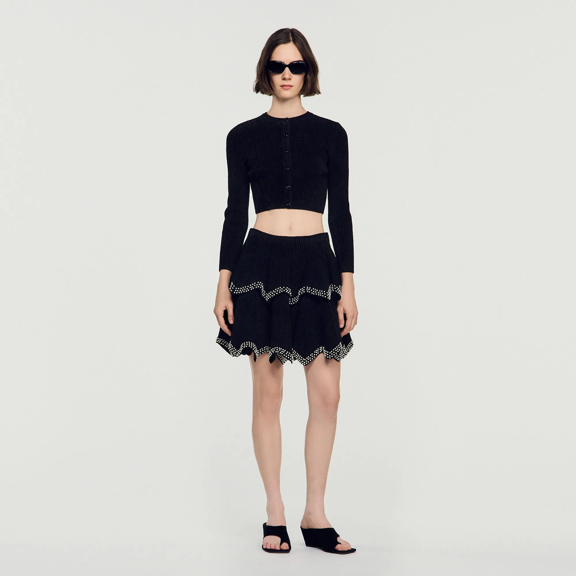 Cardigan court en maille velours
