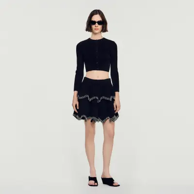 Cardigan court en maille velours