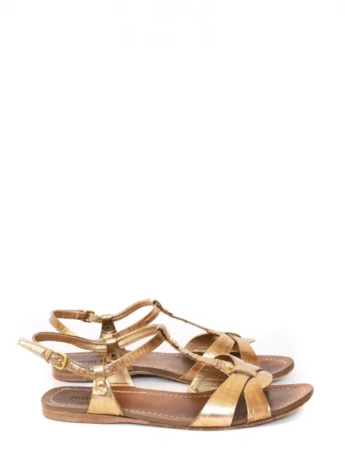 Sandales plates bride cheville en cuir doré Prix boutique 550€ NEUVES Taille 36
