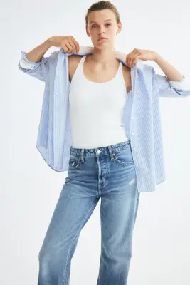 Straight High Waist Jeans - Bleu denim — photo 1